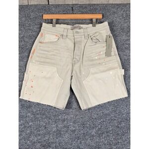 NEW Hudson Men's Carpenter Shorts Tan Painter Distressed Size 30‎ splatter paint